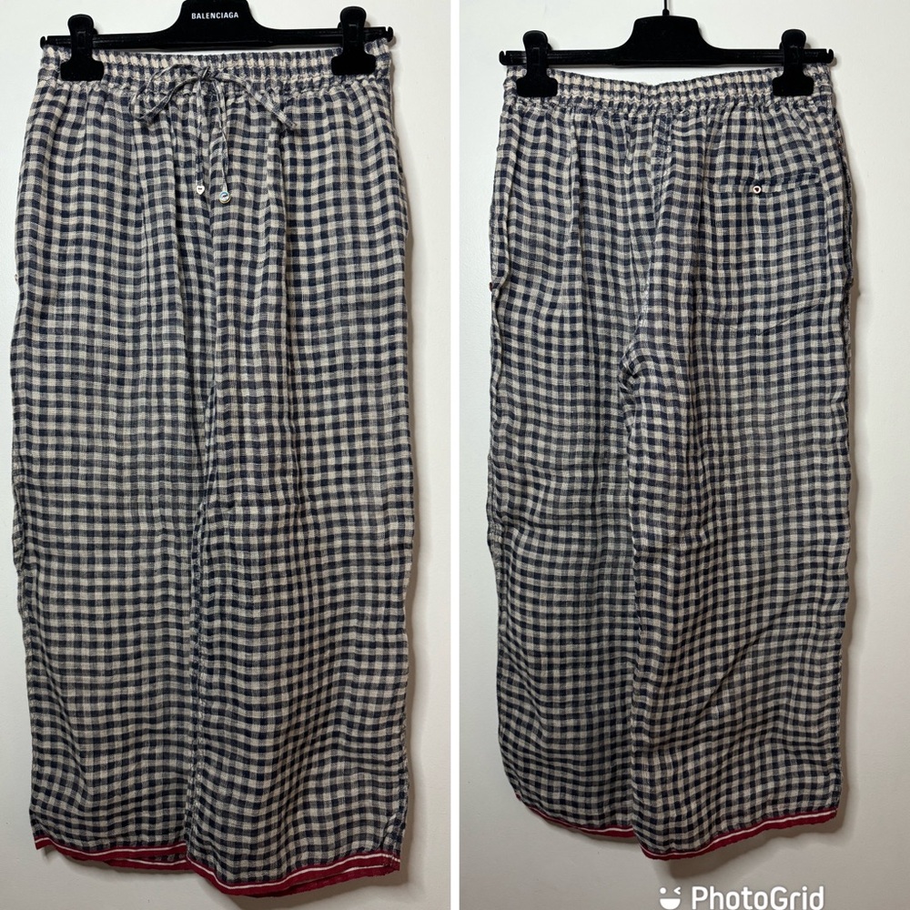 Pero Black & White Gingham Wide-Leg Drawstring Pants